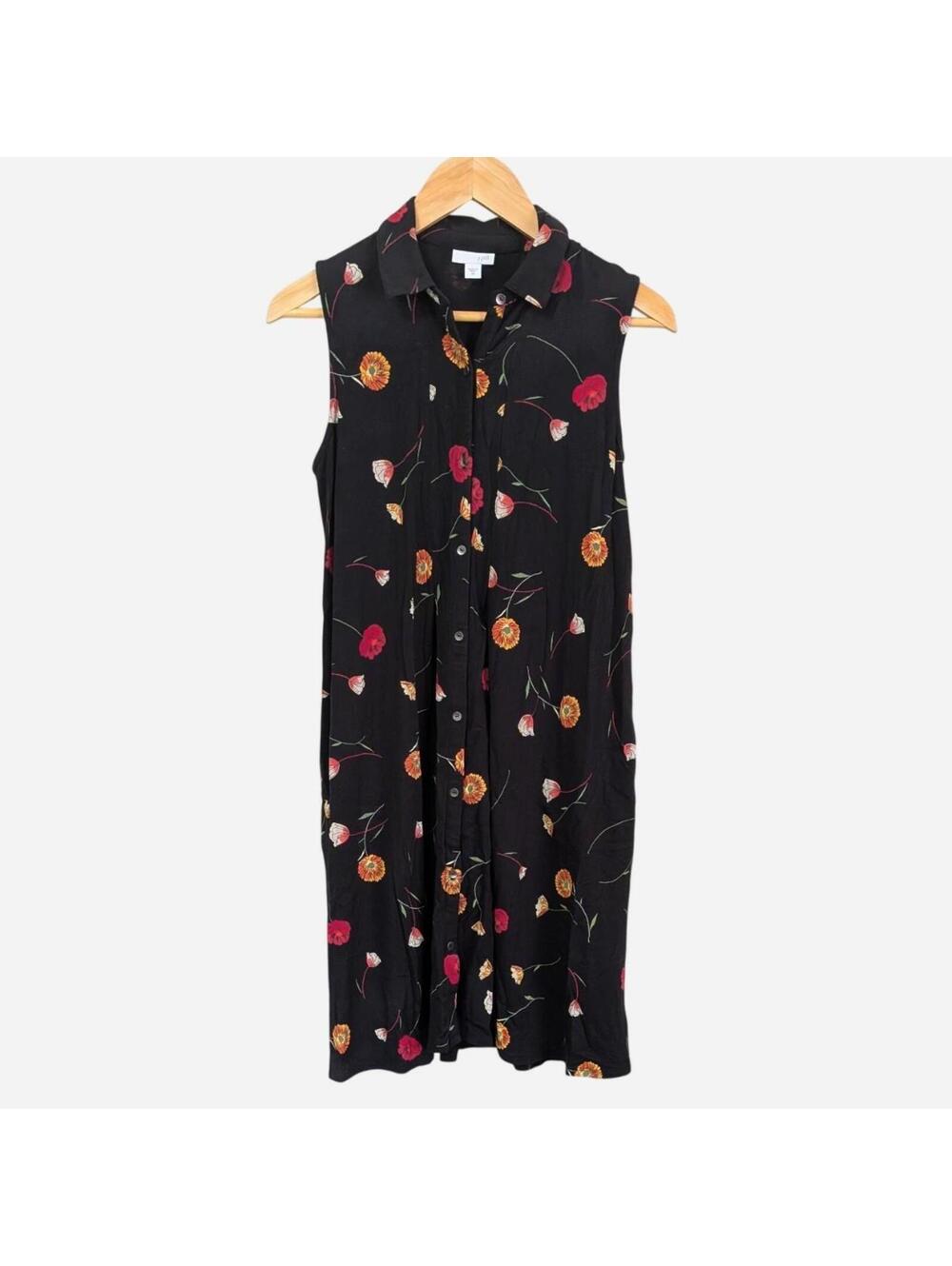J. Jill Black Botanical Poppy Print Sleeveless Button-Front Midi Dress XS